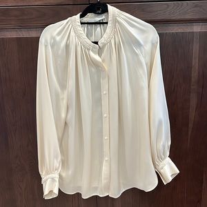 Vince silk ivory cream blouse long sleeve button